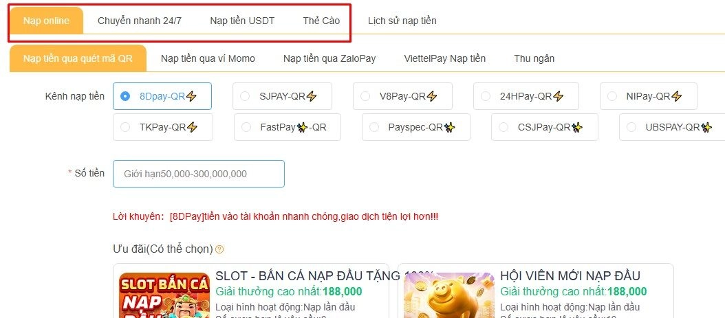 Lựa chọn phương thức nạp tiền phù hợp với bạn